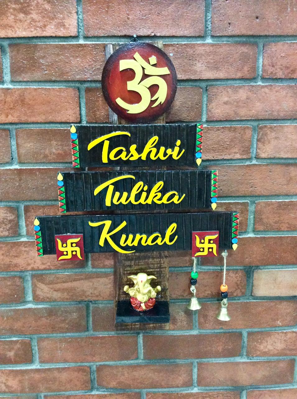 3 in 1 Designer Name Plate with Om and Ganesha