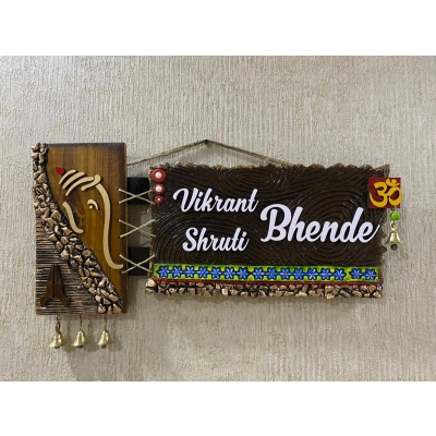 Top Wooden Nameplate Designs for Home Online | | HITCHKI Gifts Top Wooden Nameplate Designs for Home Online Hitchki Ganesha edges wooden nameplate