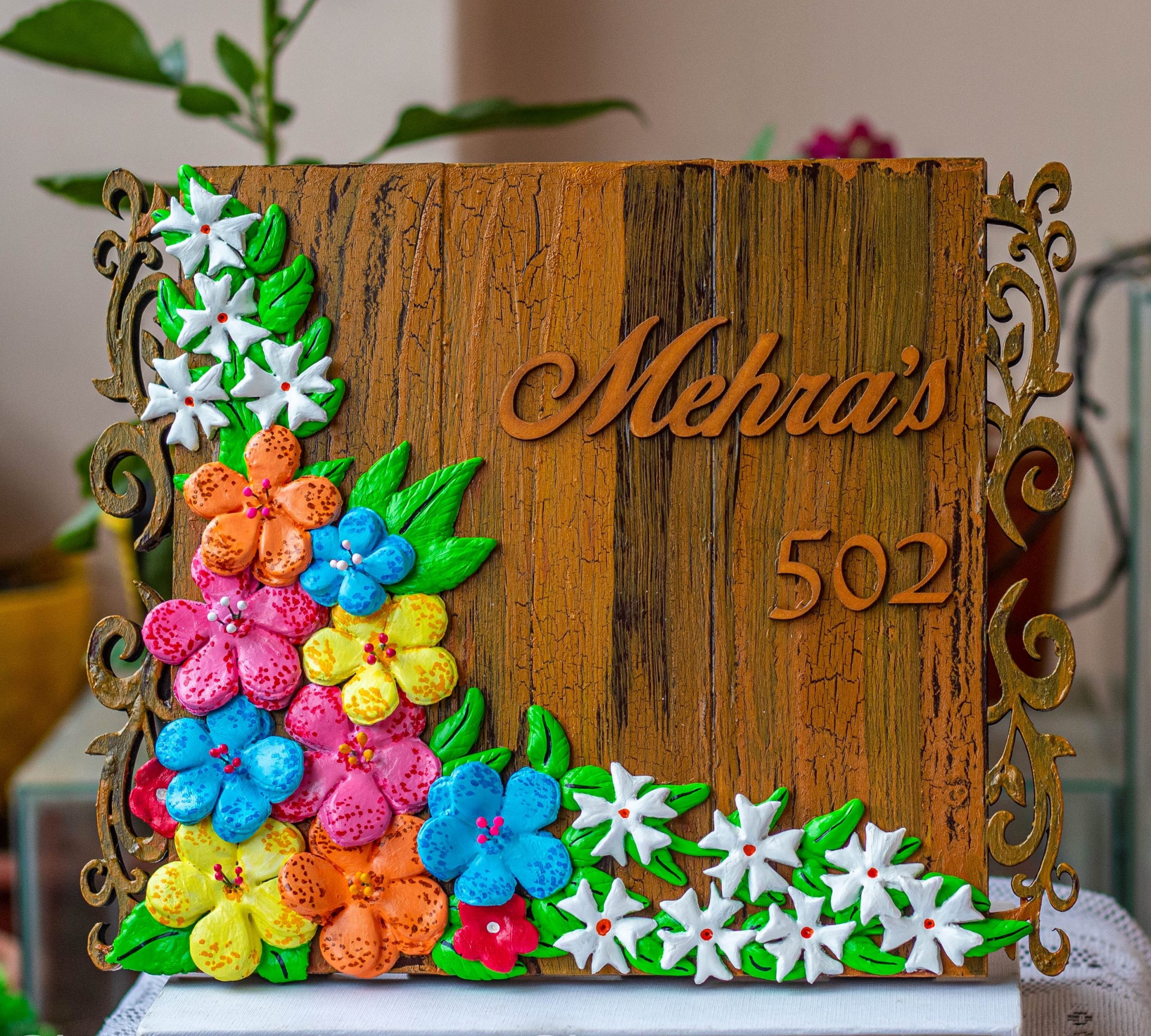 Parijatam-Floral themed nameplate creative corner